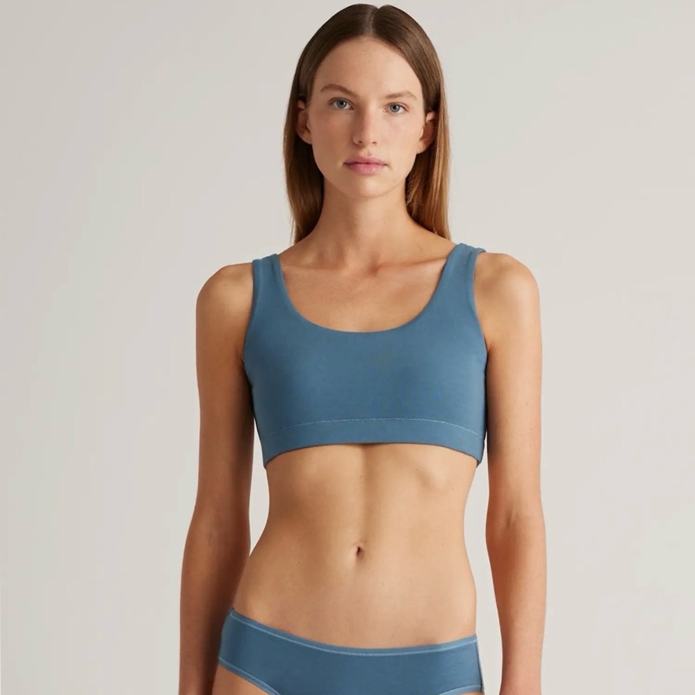 Quince Organic Cotton Tank Bralette in 1 Ocean Blue 1 Black Size X-Large R354